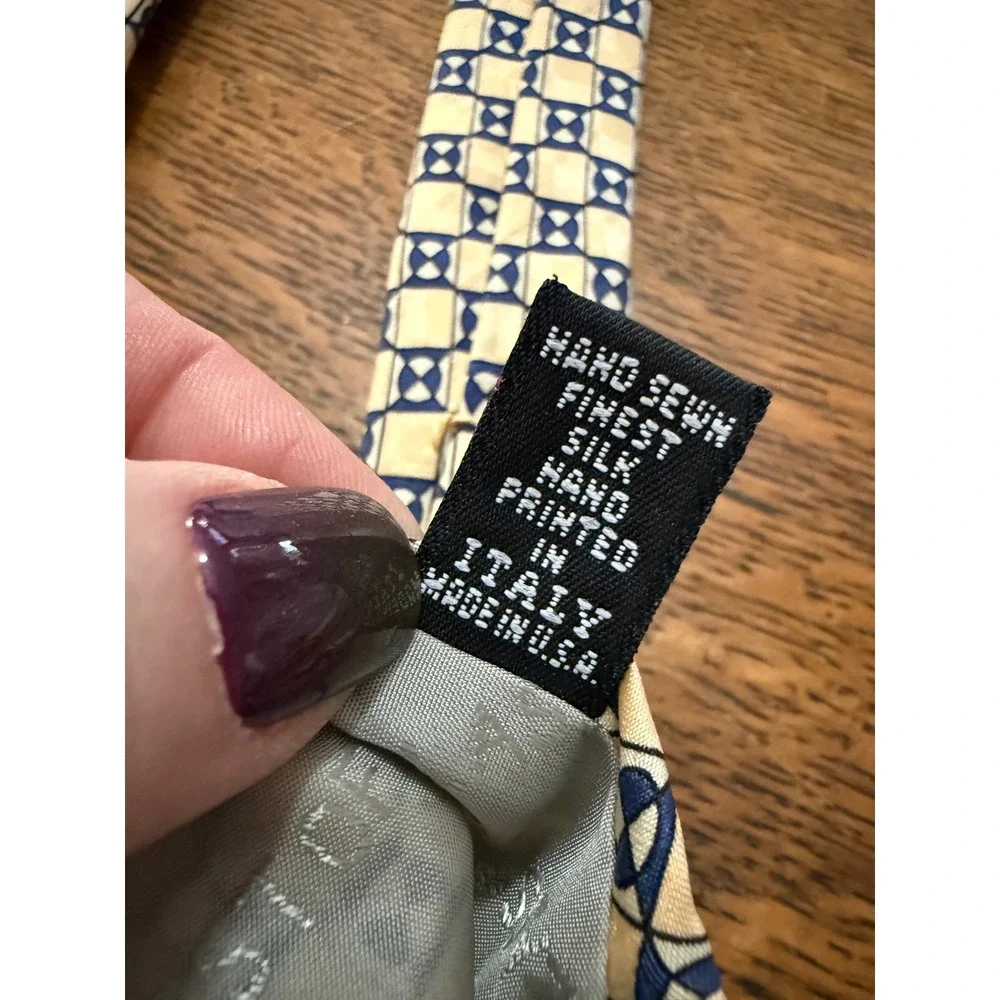 Robert Talbott Best of Class Nordstrom‎ Silk Tie Blue Cream Geometric Hand Sewn